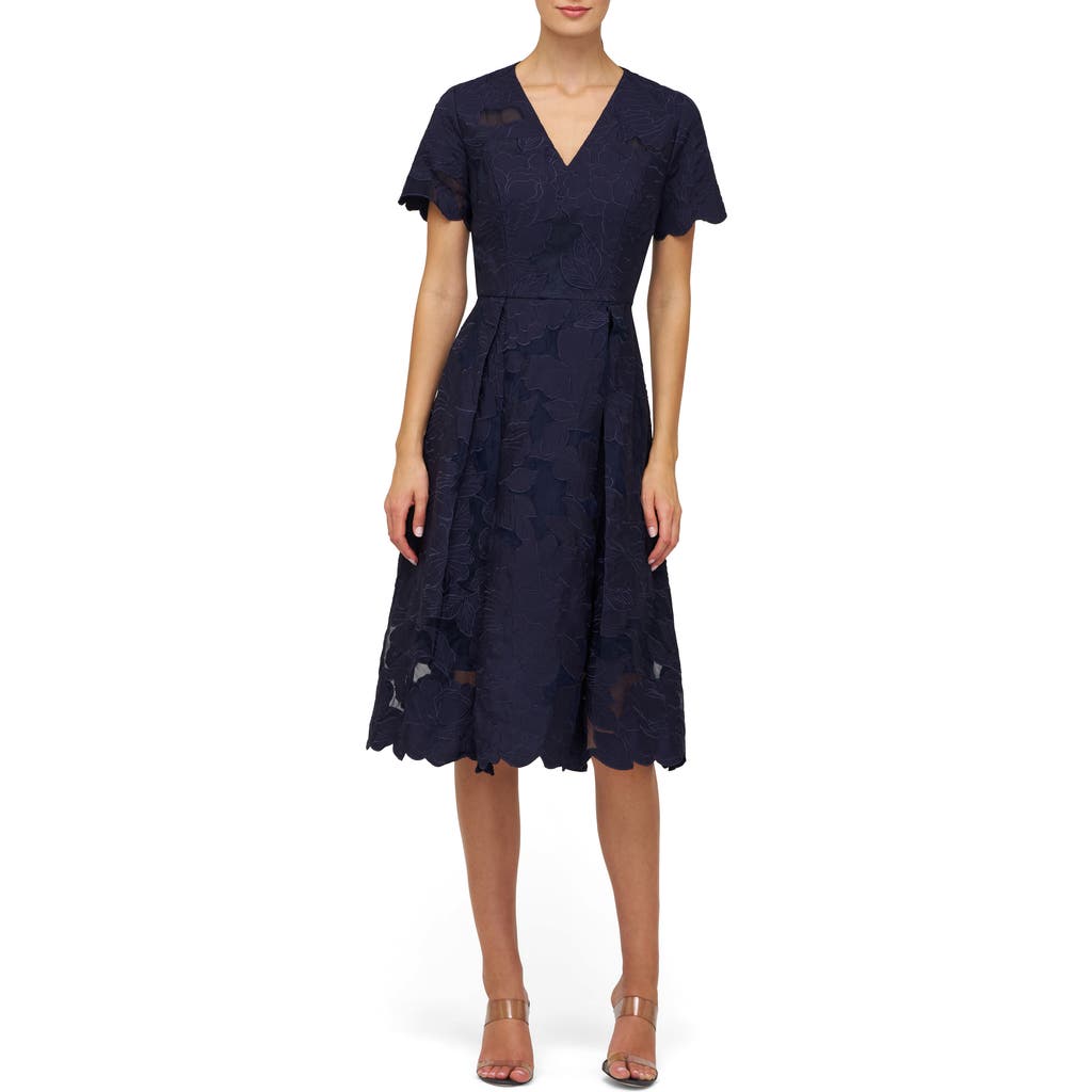 Kay Unger Luna Embroidered Midi Dress In Blue