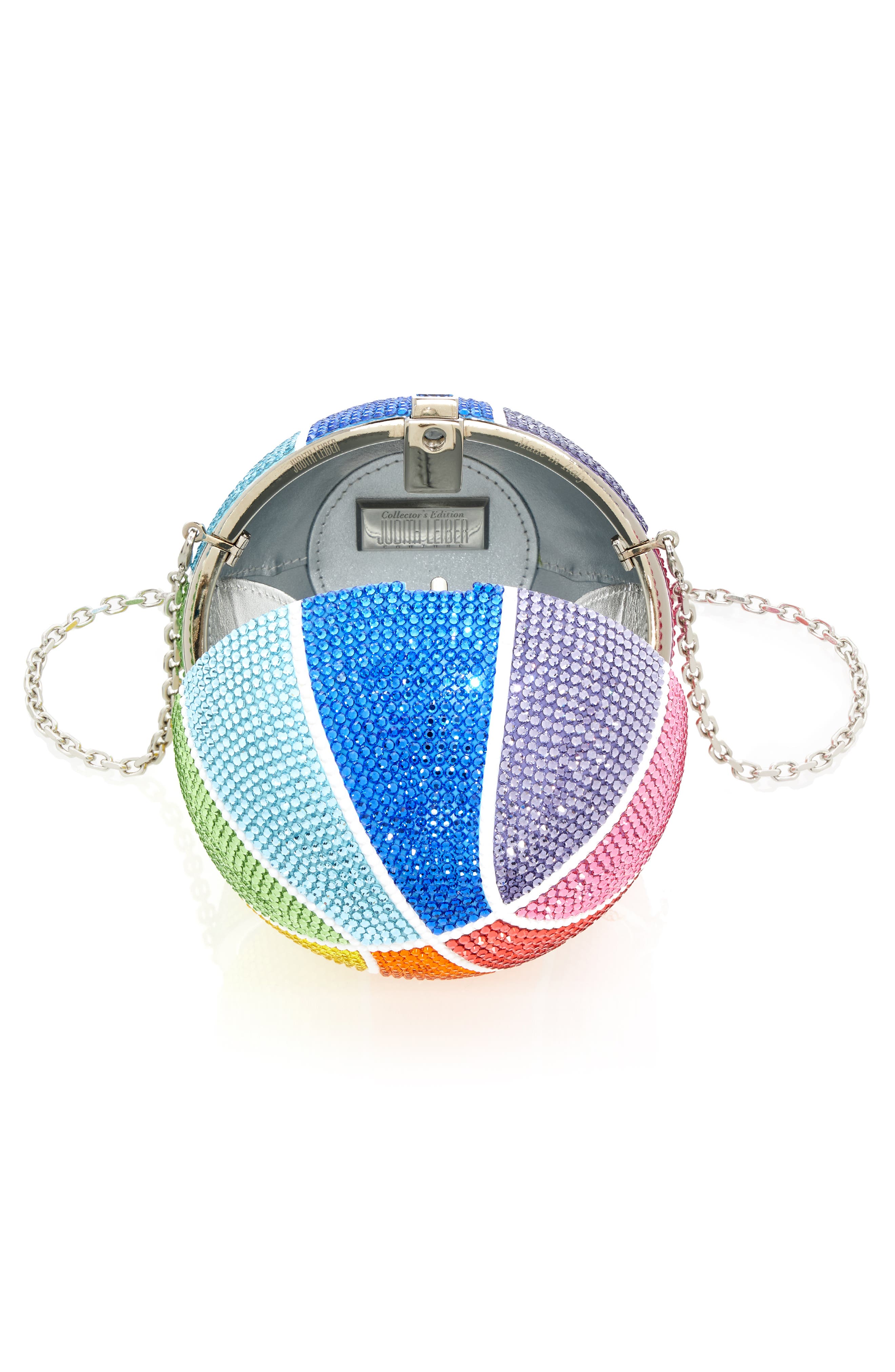 JUDITH LEIBER COUTURE Rainbow Crystal Basketball Clutch, Alternate, color, 