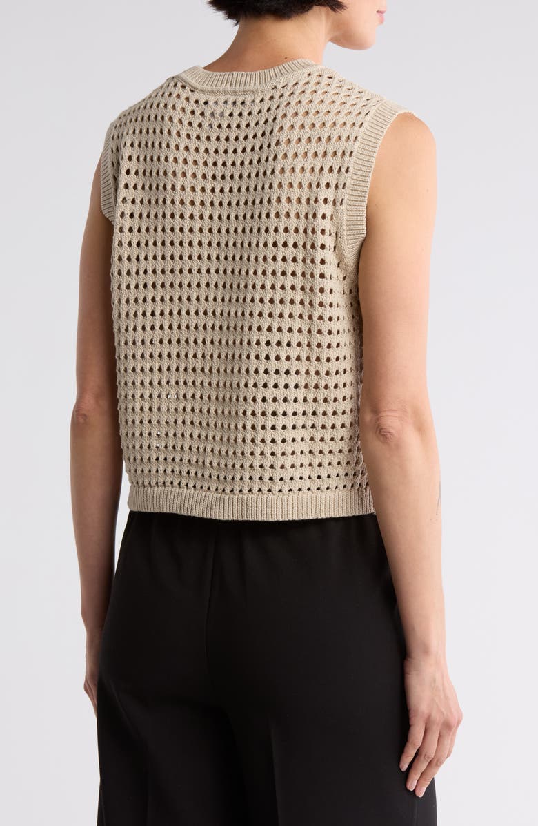 DONNA KARAN Sleeveless Open Stitch Sweater, Alternate, color, Pebble