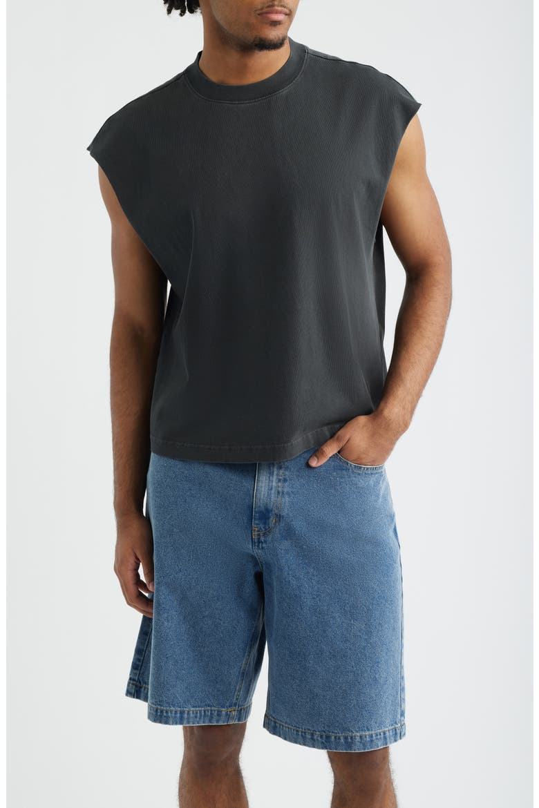 Boxy Crop Cutoff Cotton Tank, Main, color, BLACK FADED