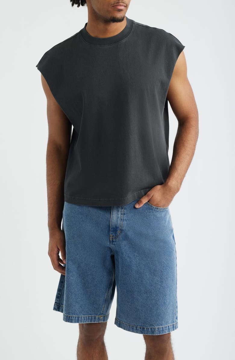 BP. Boxy Crop Cutoff Cotton Tank, Main, color, Black Faded