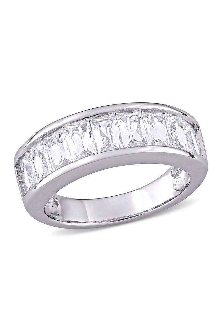 Sterling Silver Baguette Cut Created White Sapphire Ring, Main, color, WHITE