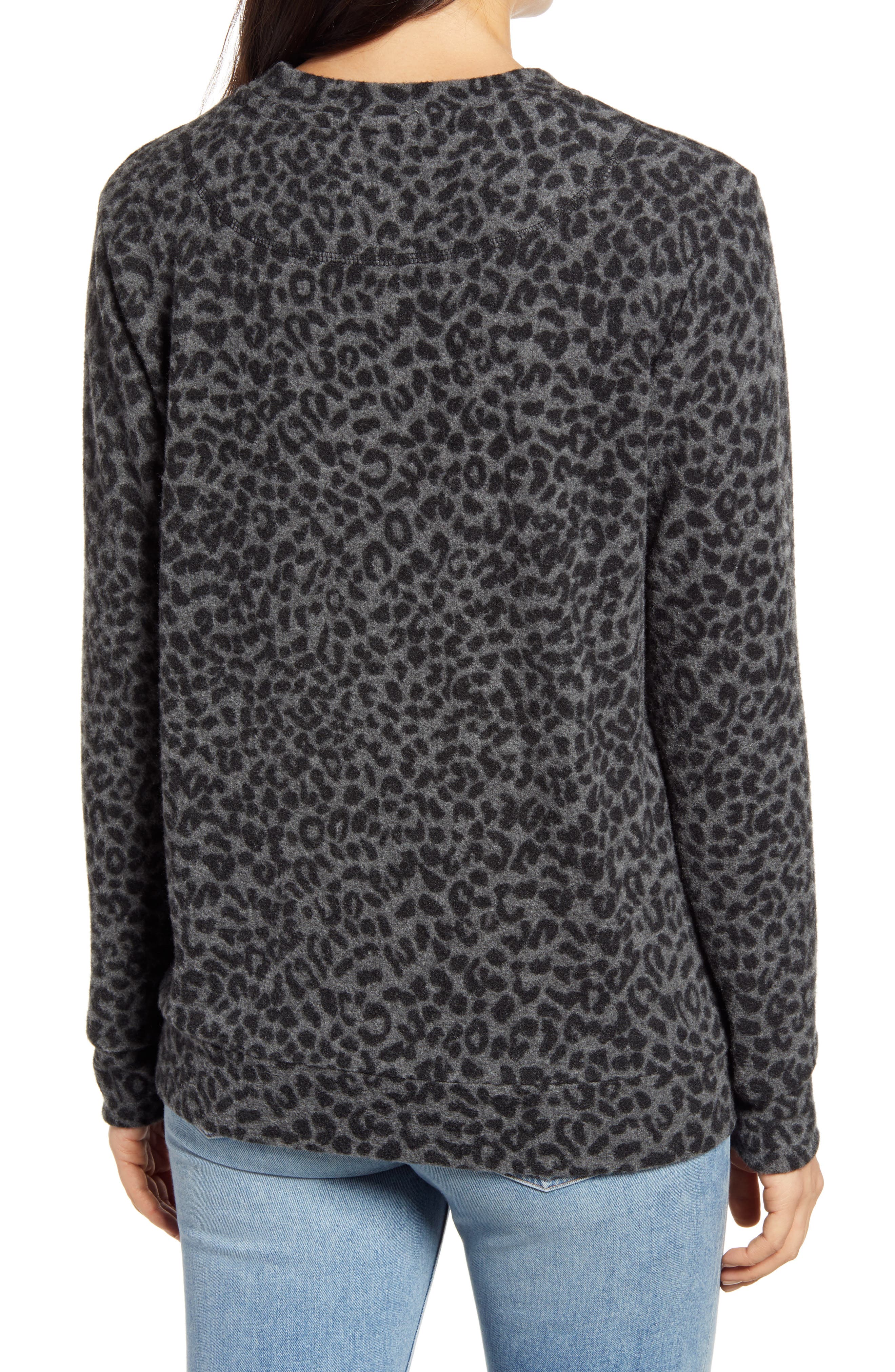 Brushed Leopard Print Long Sleeve Crewneck Top - image 2