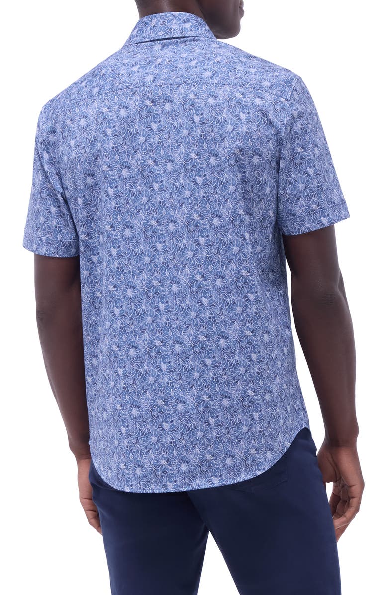 Bugatchi Miles OoohCotton<sup>®</sup> Floral Short Sleeve Button-Up Shirt, Alternate, color, Steel