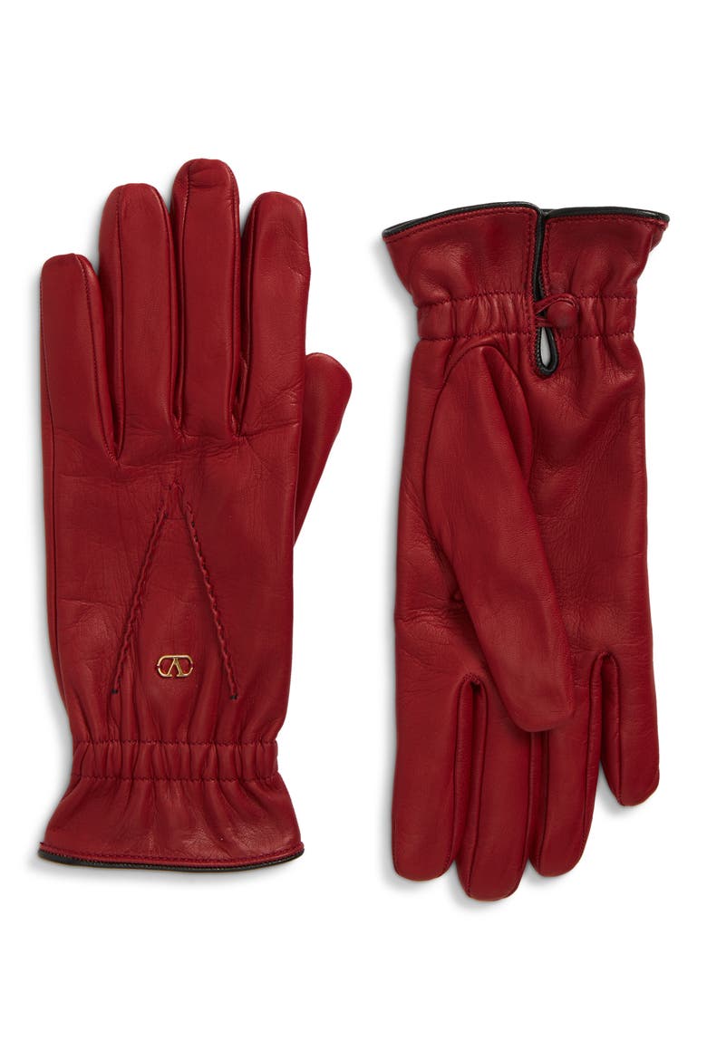 VLOGO Signature Lambskin Leather Gloves, Main, color, RED