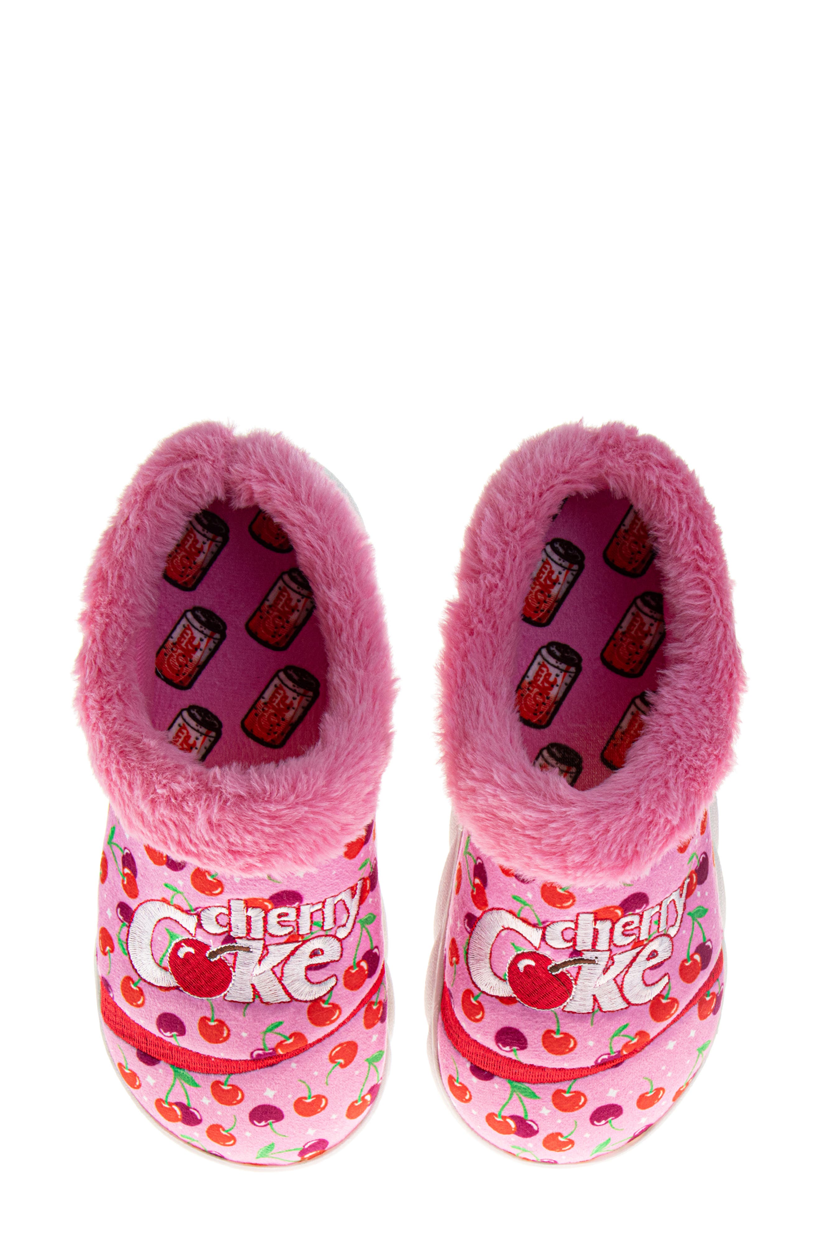 JOSMO Cherry Coke<sup>®</sup> Faux Fur Trim Slipper, Alternate, color, Cherry