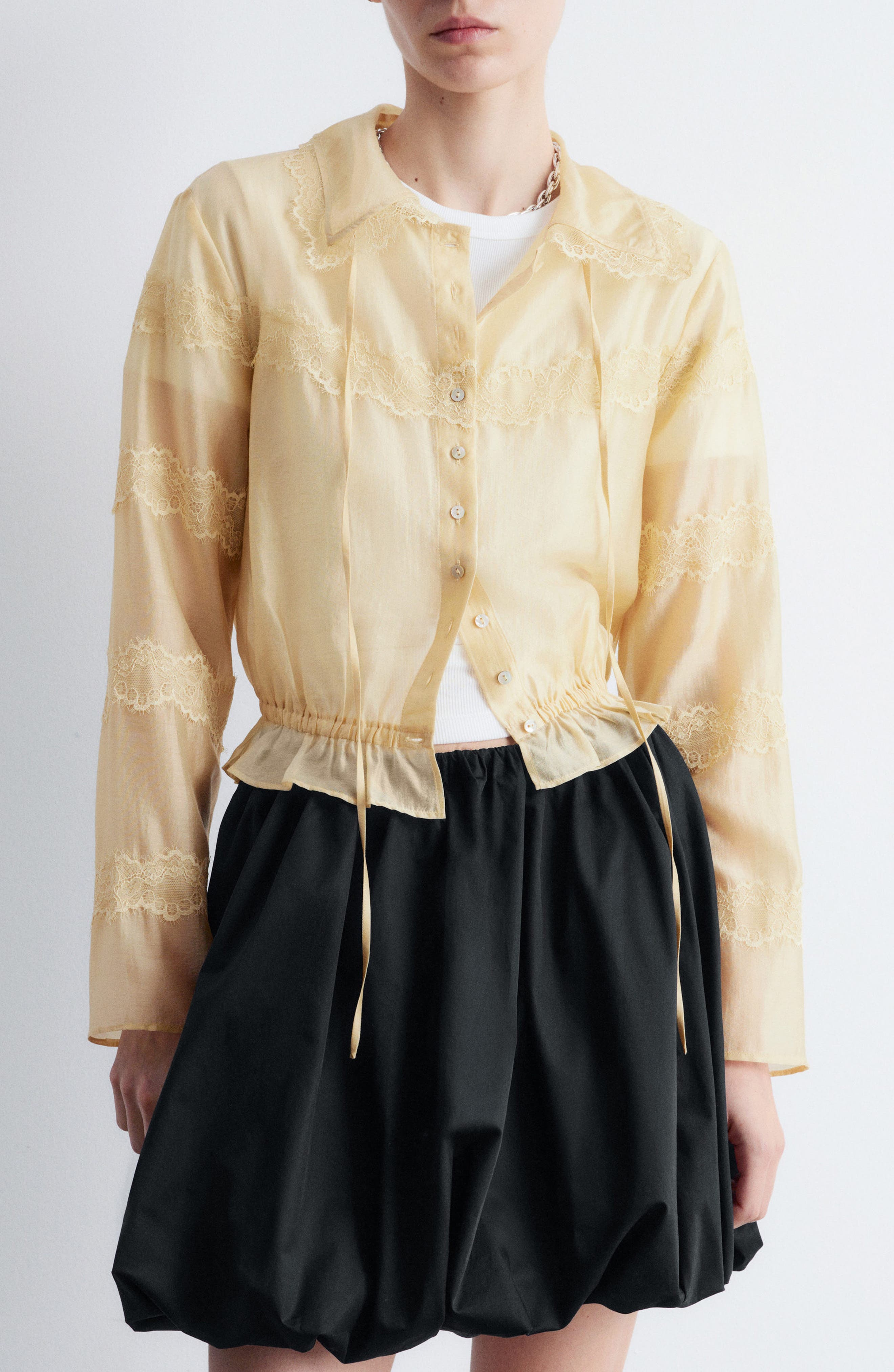 & Other Stories Lace Trim Button-Up Shirt