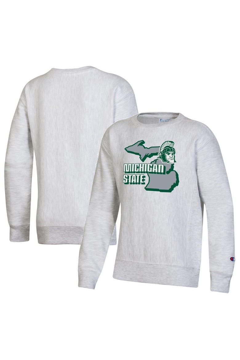 Youth Champion Heather Gray Michigan State Spartans Reverse Weave Pullover Sweatshirt, Main, color, Heather Gray