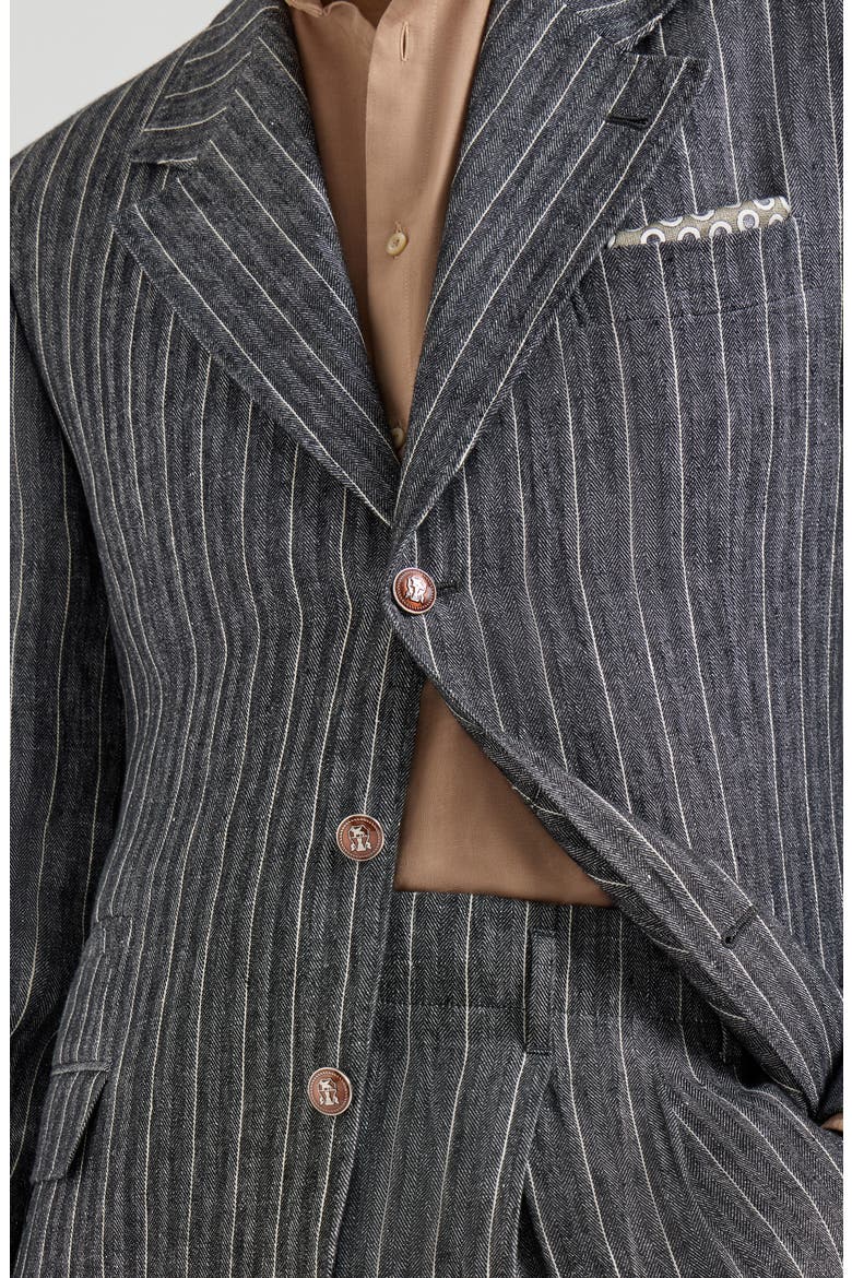 Linen chalk stripe chevron Tailor blazer with metal buttons, Alternate, color, Anthracite
