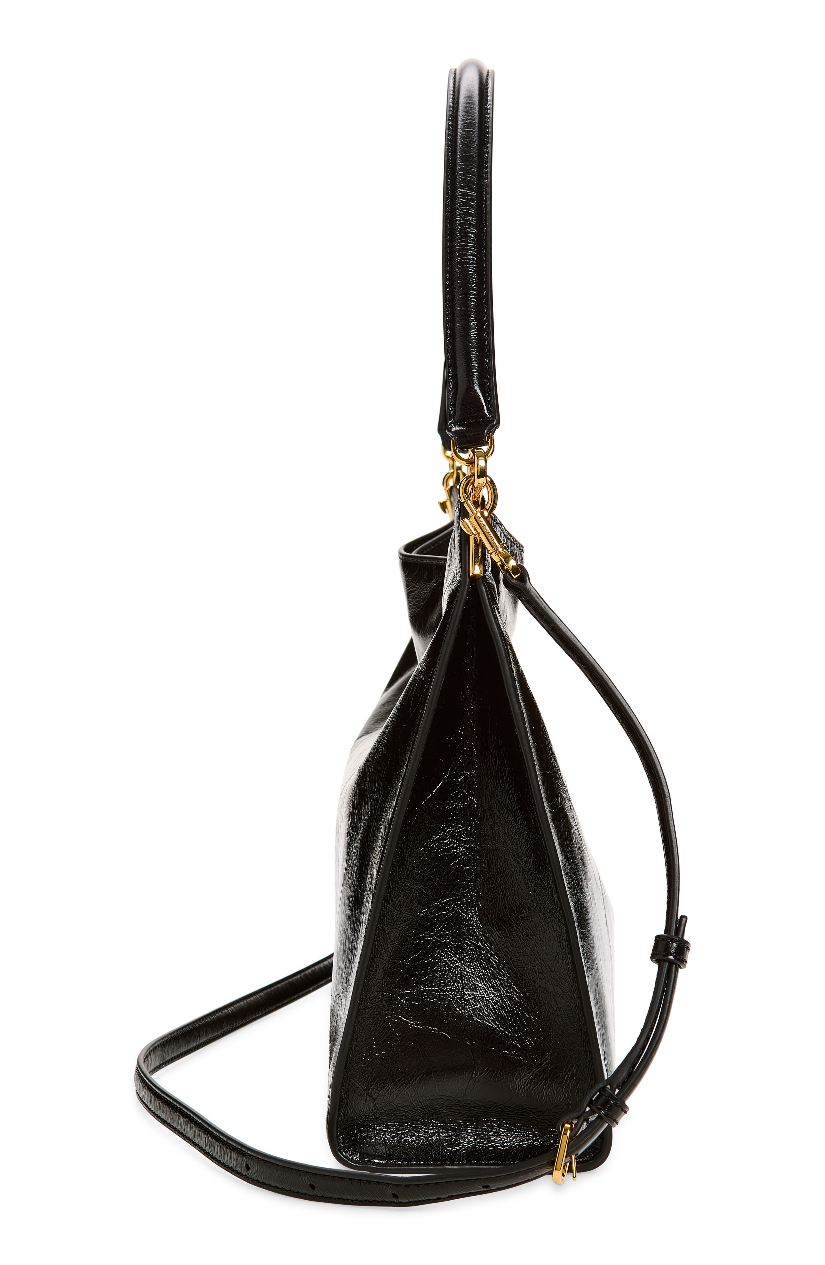 Vida Crinkle Leather Hobo Bag, Alternate, color, BLACK