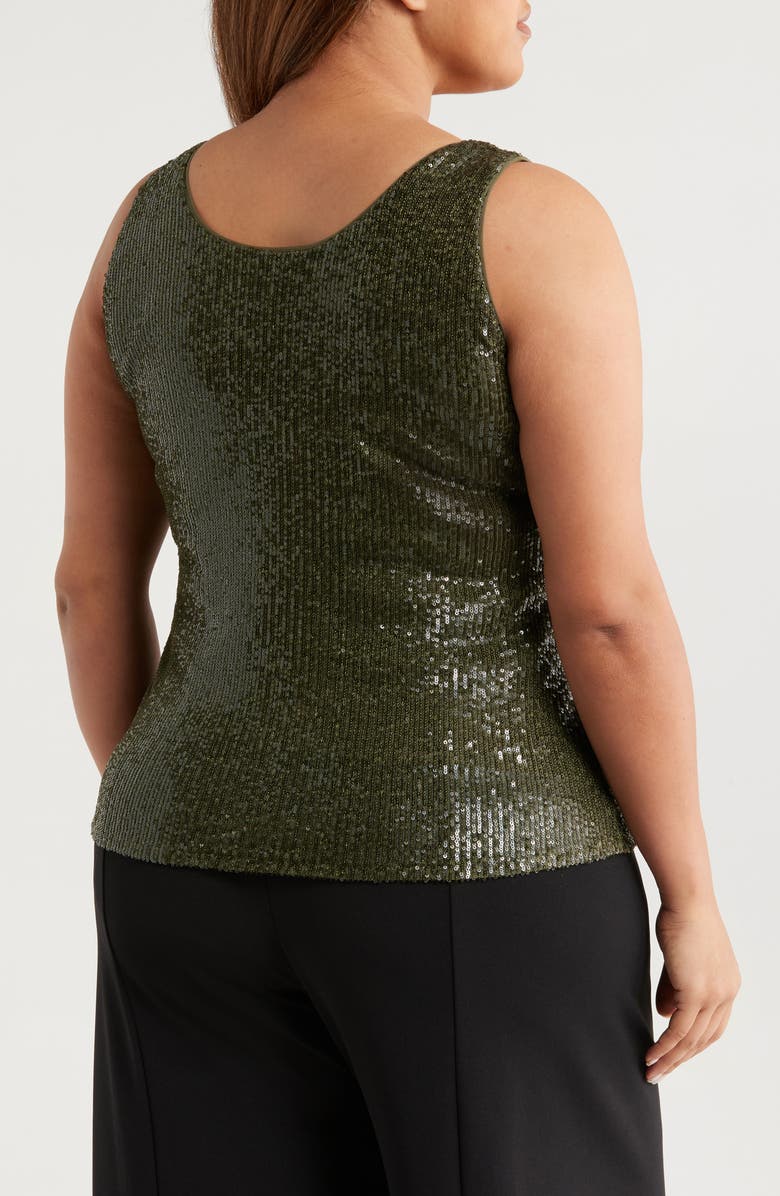 Anne Klein Sequin Double Scoop Neck Mesh Tank, Alternate, color, 