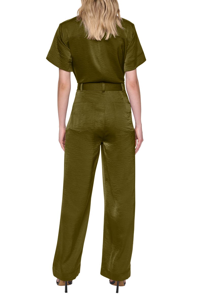 Tie Waist Satin Utility Jumpsuit, Alternate, color, DARK OLIVE