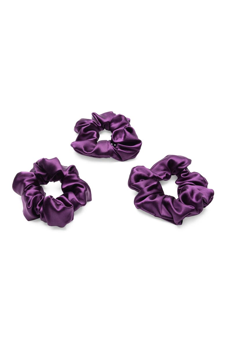 3-Pack Silk Scrunchies, Main, color, ROYAL PURPLE