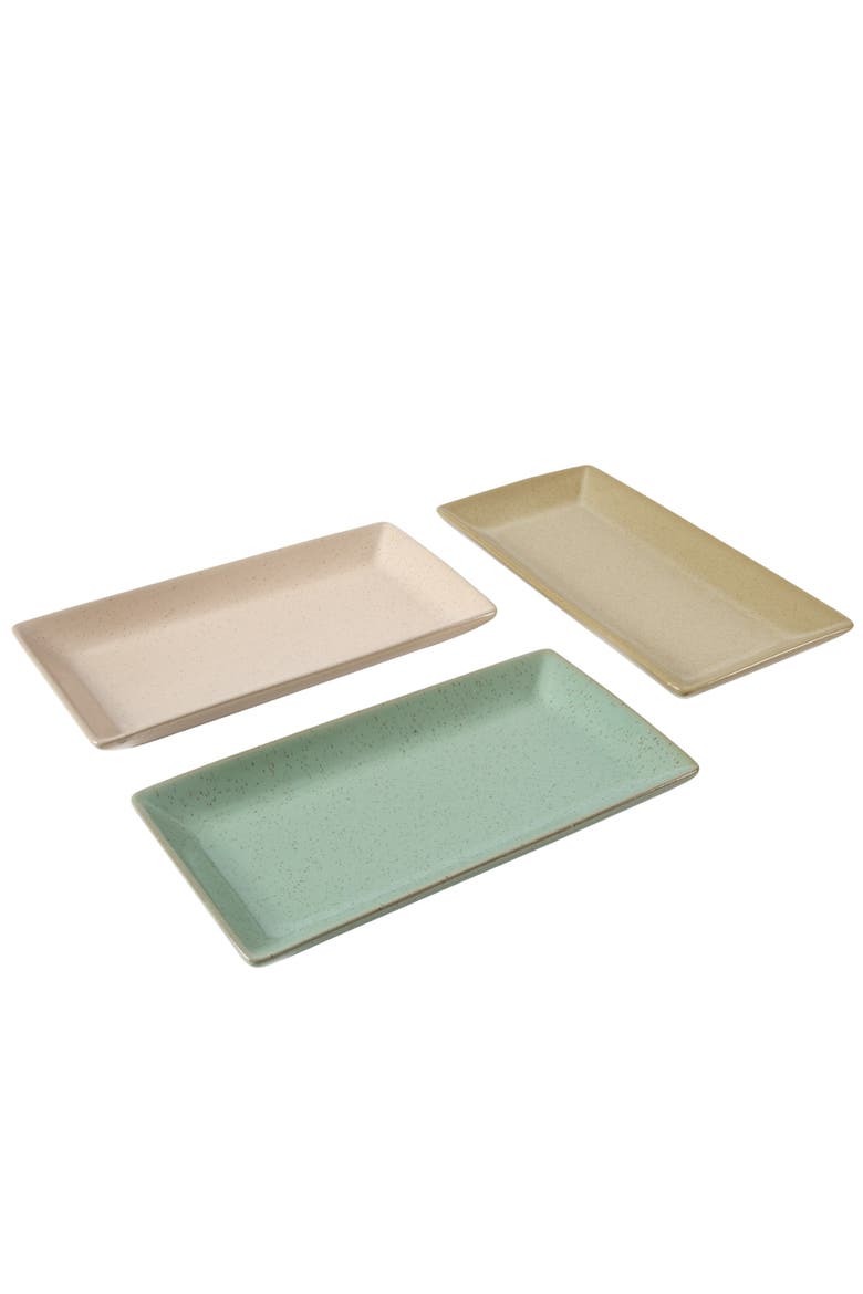 3 Tier Reactive Stoneware Serving Platter Set  Multi-Color, Alternate, color, Multicolor