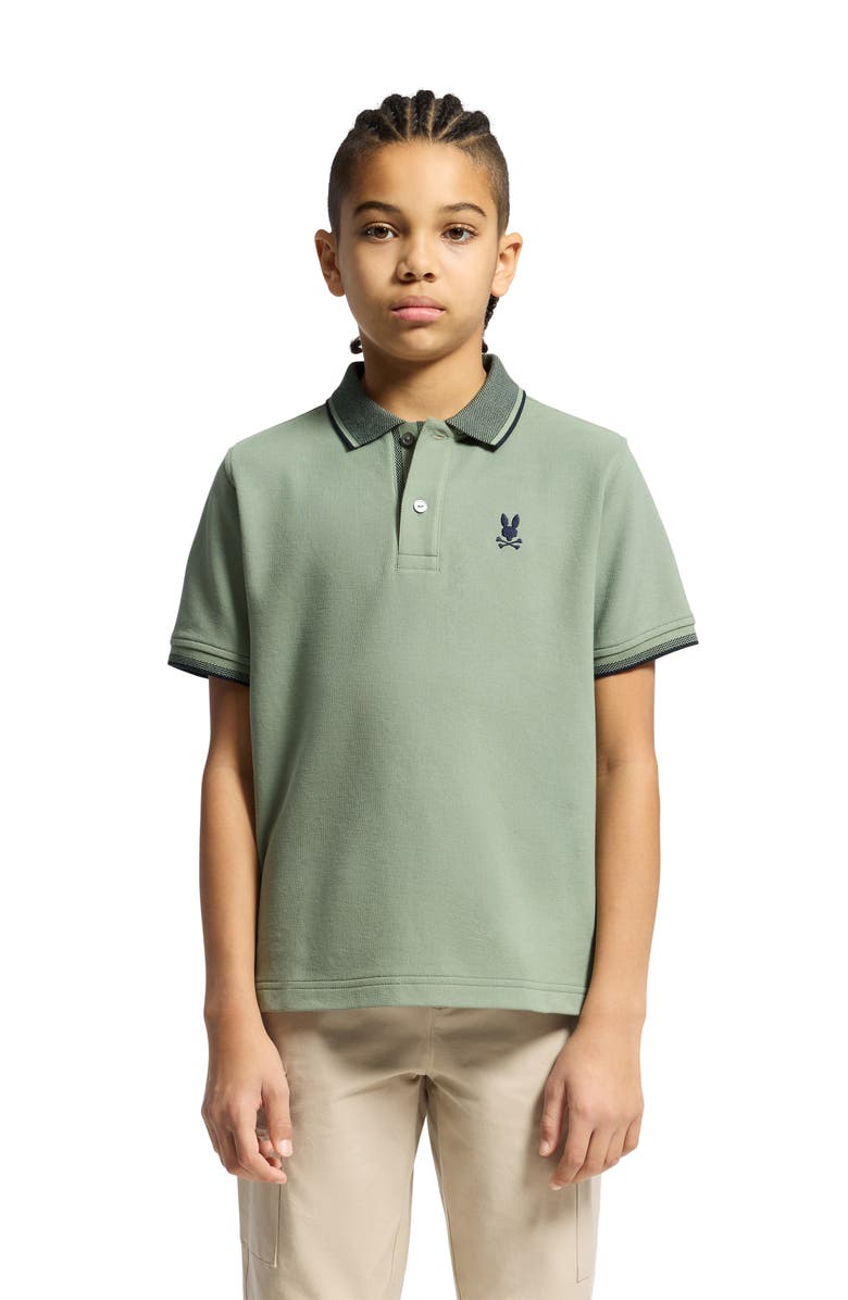 Psycho Bunny Kids' Evandale Cotton Pique Polo, Alternate, color, Sea Spray