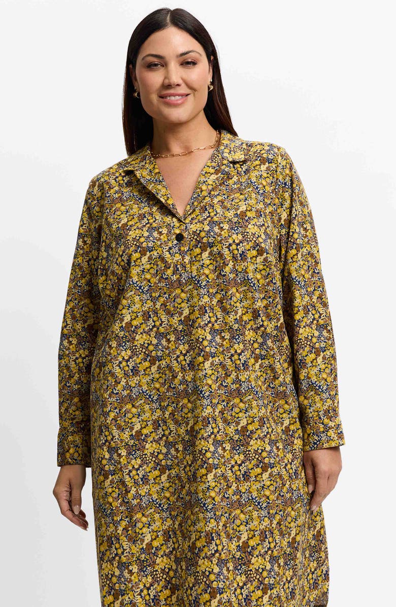 Foxcroft Sloane Ditsy Floral Long Sleeve Shirtdress, Alternate, color, Yellow