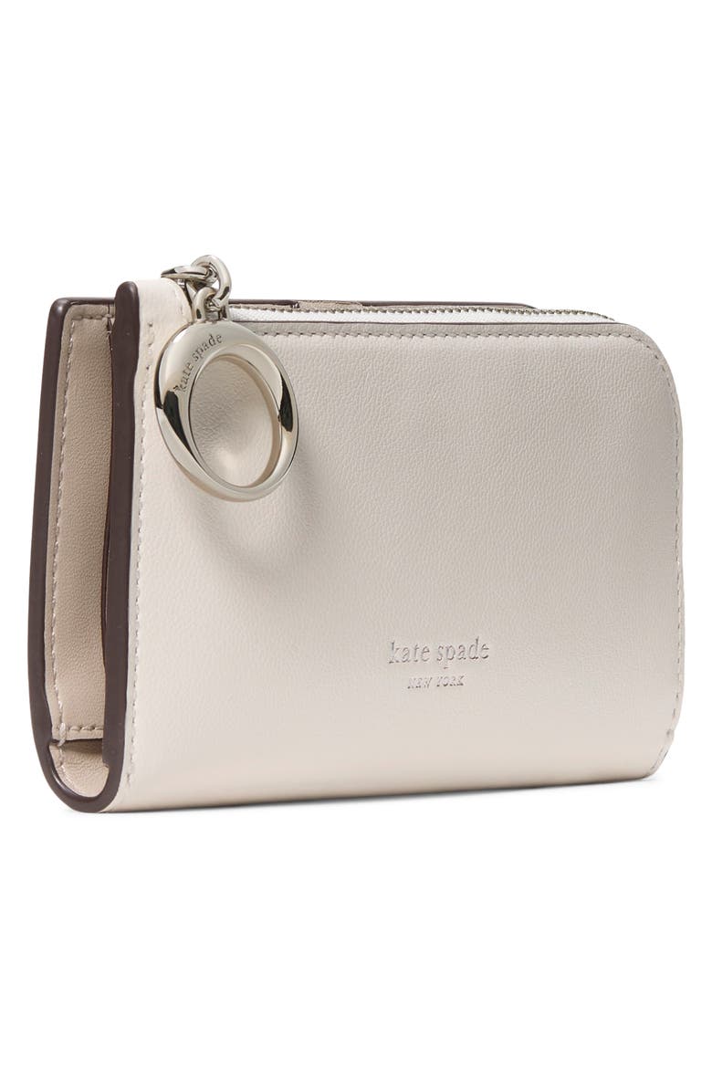 small halo fine grain leather zip wallet, Alternate, color, CREAM