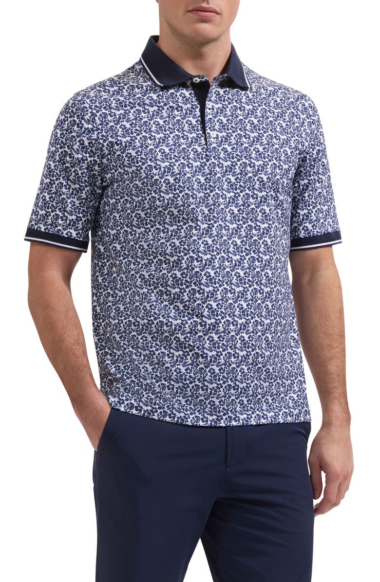 Bugatchi Vance OoohCotton<sup>®</sup> Tropical Floral Polo, Main, color, Navy