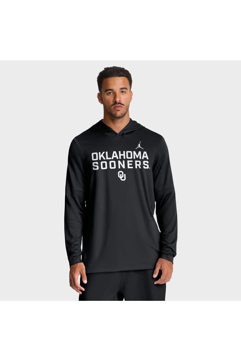 Men's Jordan Brand Black Oklahoma Sooners 2025 Sideline Performance Long Sleeve Hoodie T-Shirt, Alternate, color, Black