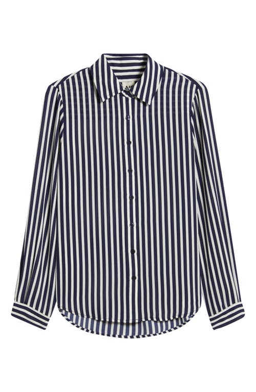 Ak Anne Klein Stripe Button-up Shirt In Blue