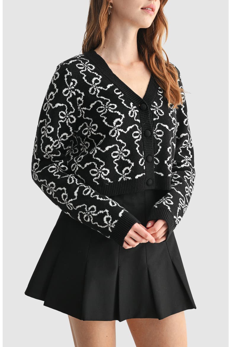 Bows Cotton Blend Crop Cardigan, Alternate, color, BLACK WHITE