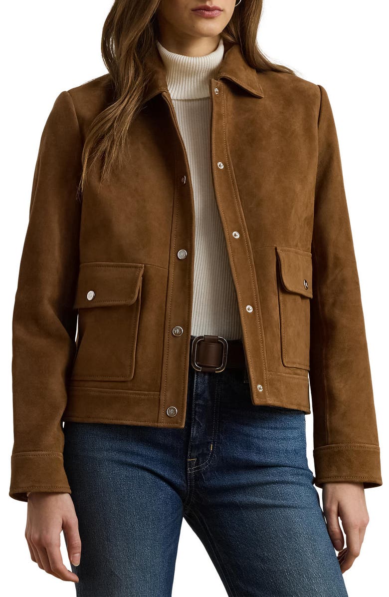Lauren Ralph Lauren Suede Jacket, Main, color, Vicuna
