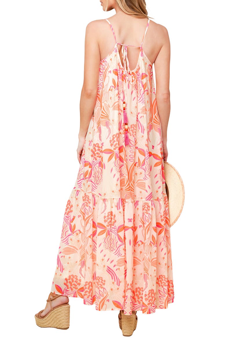 FLYING TOMATO Printed Tie Back Maxi Dress, Alternate, color, White Pink Orange