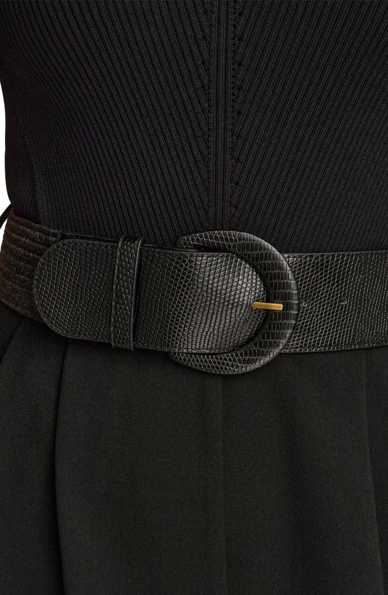 Donna Karan New York Sleeveless Belted Mixed Media Jumpsuit, Alternate, color, Black/ Black