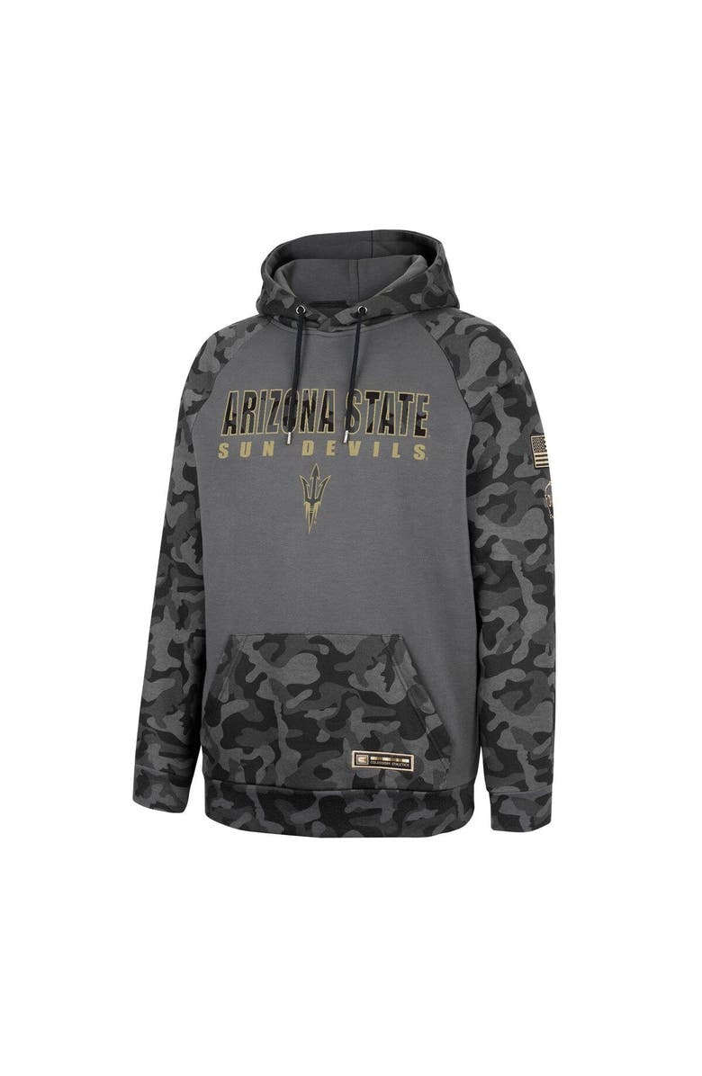 COLOSSEUM Men's Colosseum Charcoal Arizona State Sun Devils OHT Military Appreciation Camo Stack Raglan Pullover Hoodie, Alternate, color,