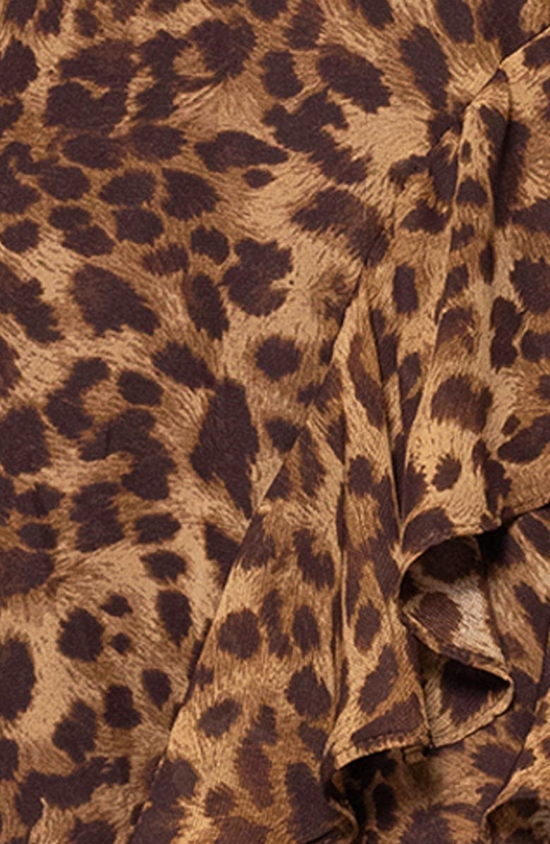 Betsy & Adam Leopard Print Ruffle Detail Chiffon Sheath Gown, Alternate, color,