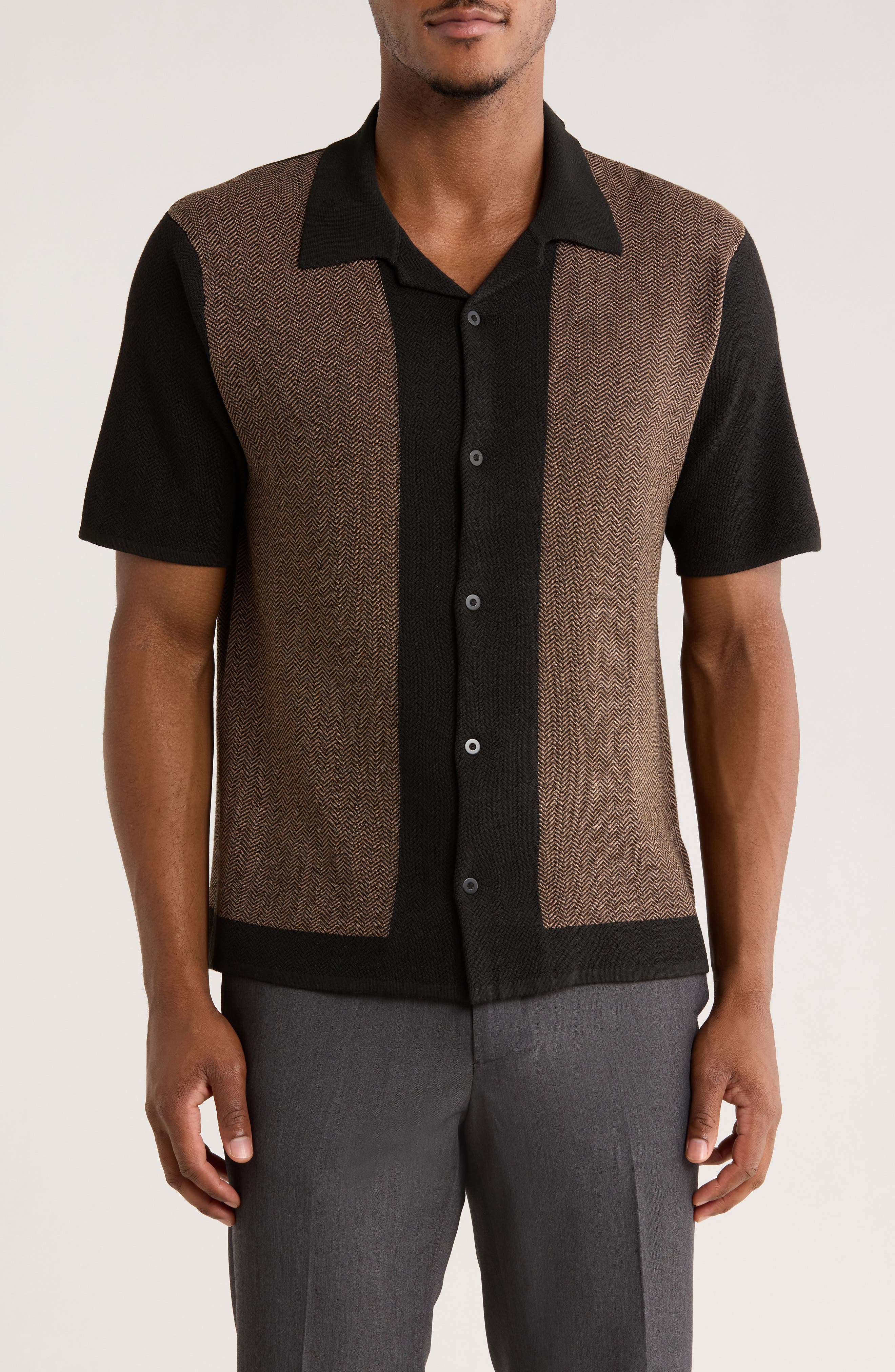M Magaschoni Snap Button Colorblock Knit Polo