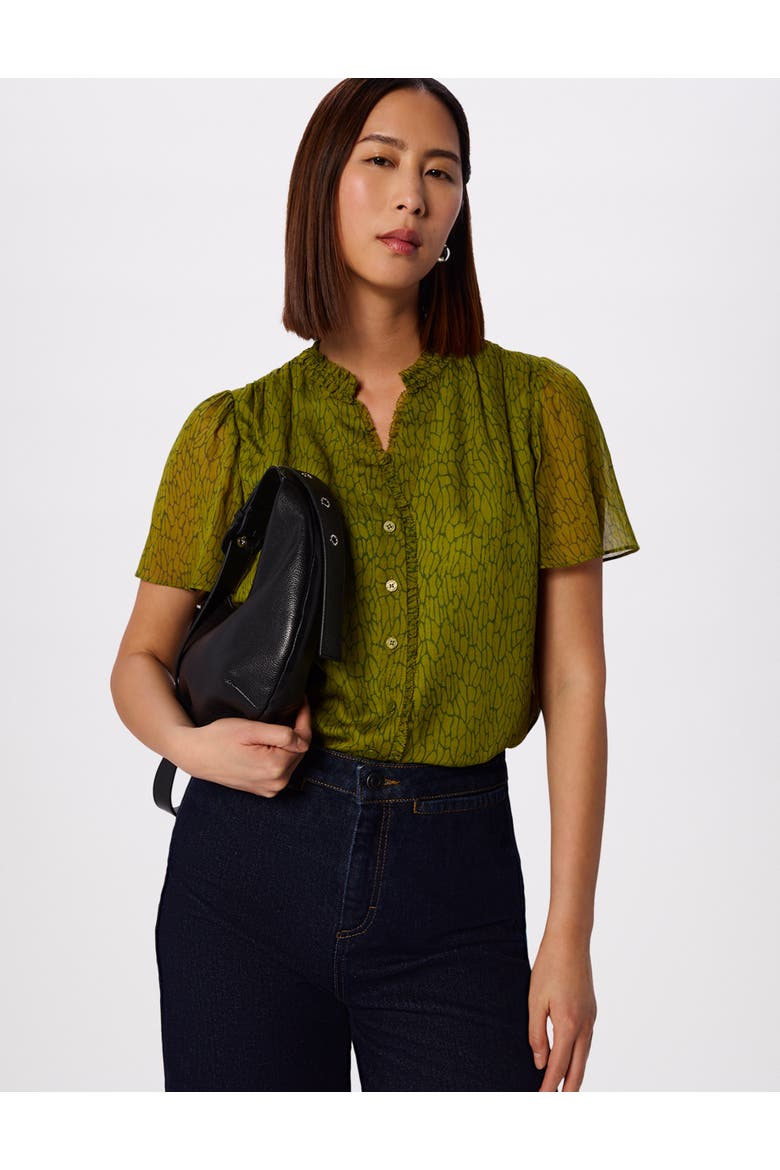Dragonfly Short Sleeve Blouse, Main, color, Green/Multi