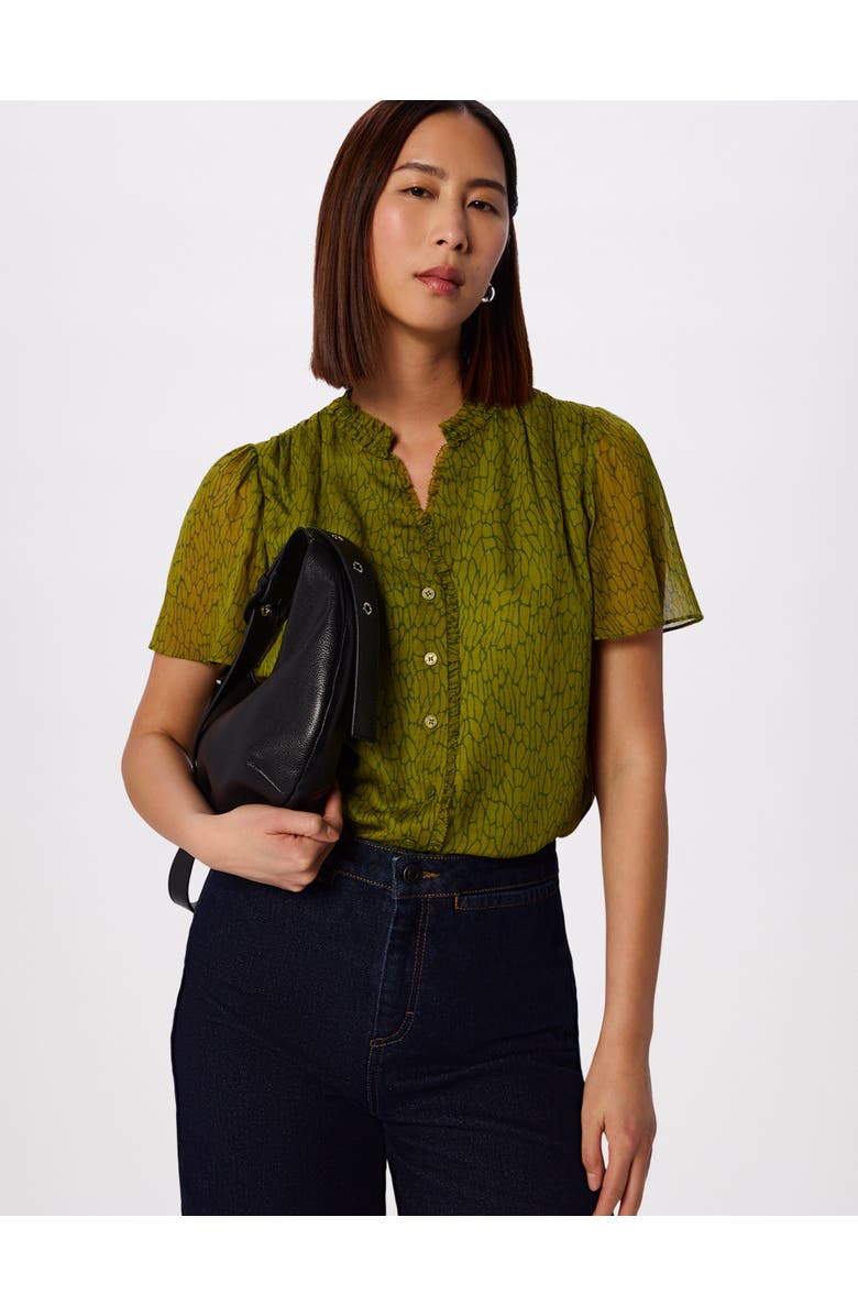 Whistles Dragonfly Short Sleeve Blouse, Main, color, Green/Multi