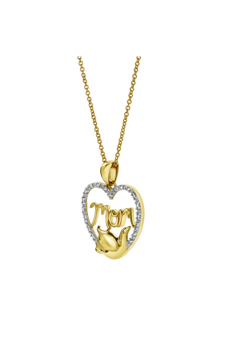 Dove & Heart Mom Diamond Pendant Necklace in 10K Yellow Gold, Alternate, color, 10K Yellow Gold