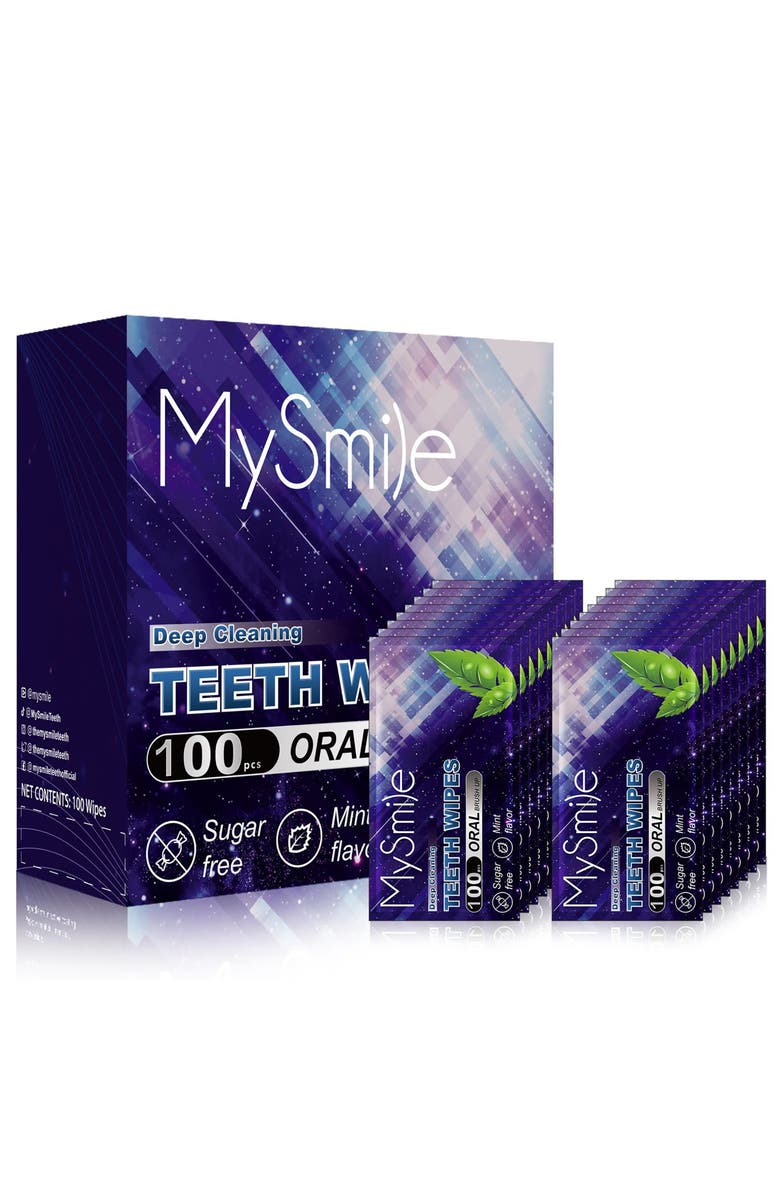 MySmile Teeth Wipes Disposal Finger Brush Deep Cleaning Teeth Wipes, Mint Flavor, Main, color, Purple