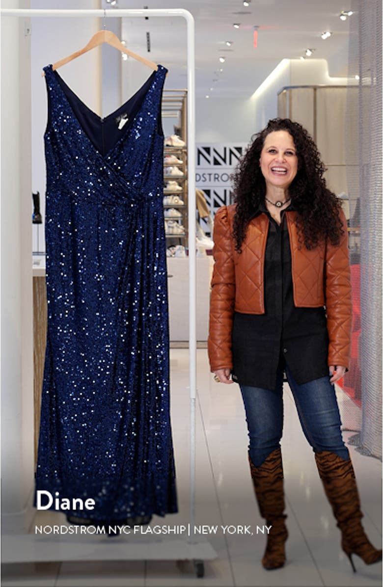 Sequin Faux Wrap Gown, sales video thumbnail