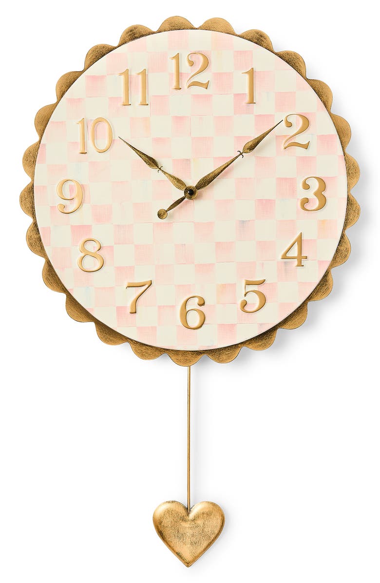 MACKENZIE CHILDS Rosy Check Pendant Clock, Main, color, Rosy