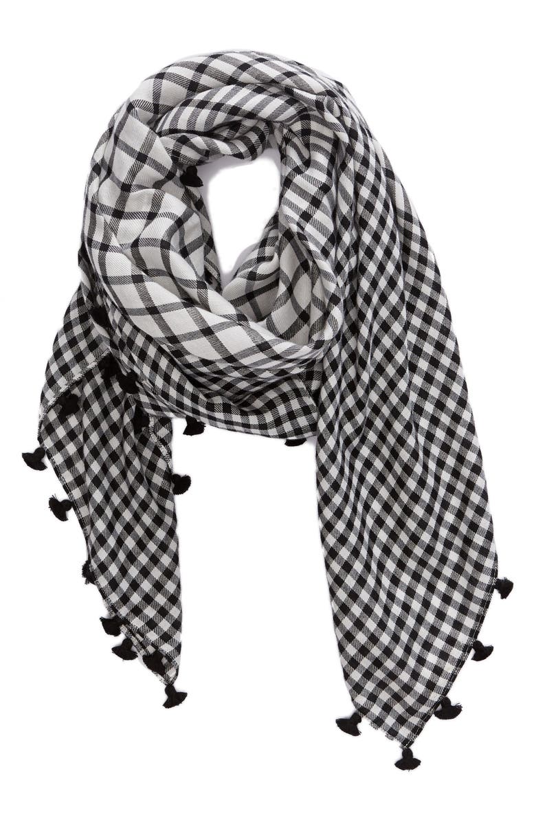 Eileen Fisher Eileen Fringe Mixed Check Square Scarf, Alternate, color, 