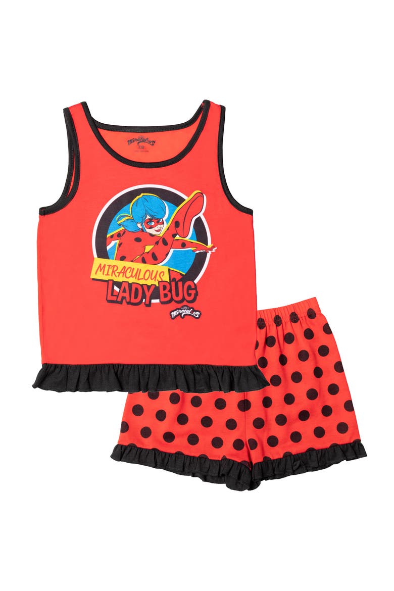 Ladybug Sleeveless Pajama Shirt and Shorts Set, Main, color, Ladybug Red