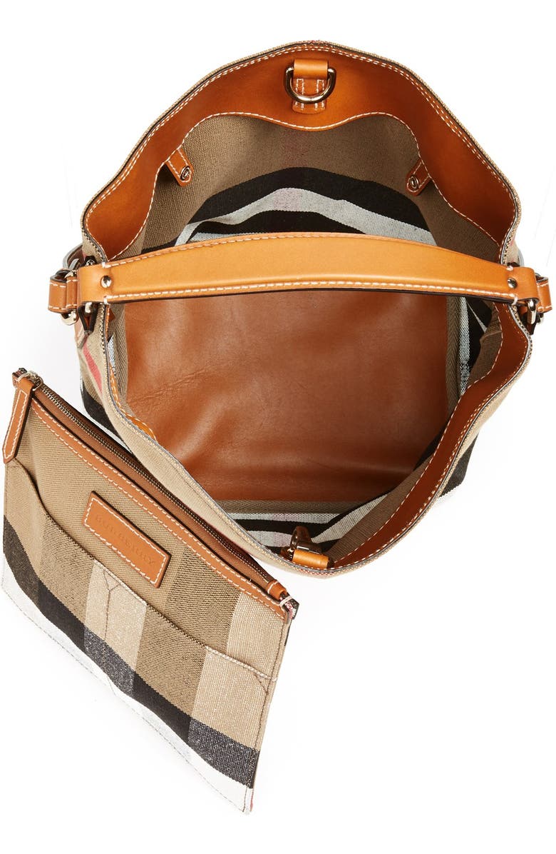 Burberry Medium Ashby Check Print Bucket Bag, Alternate, color,