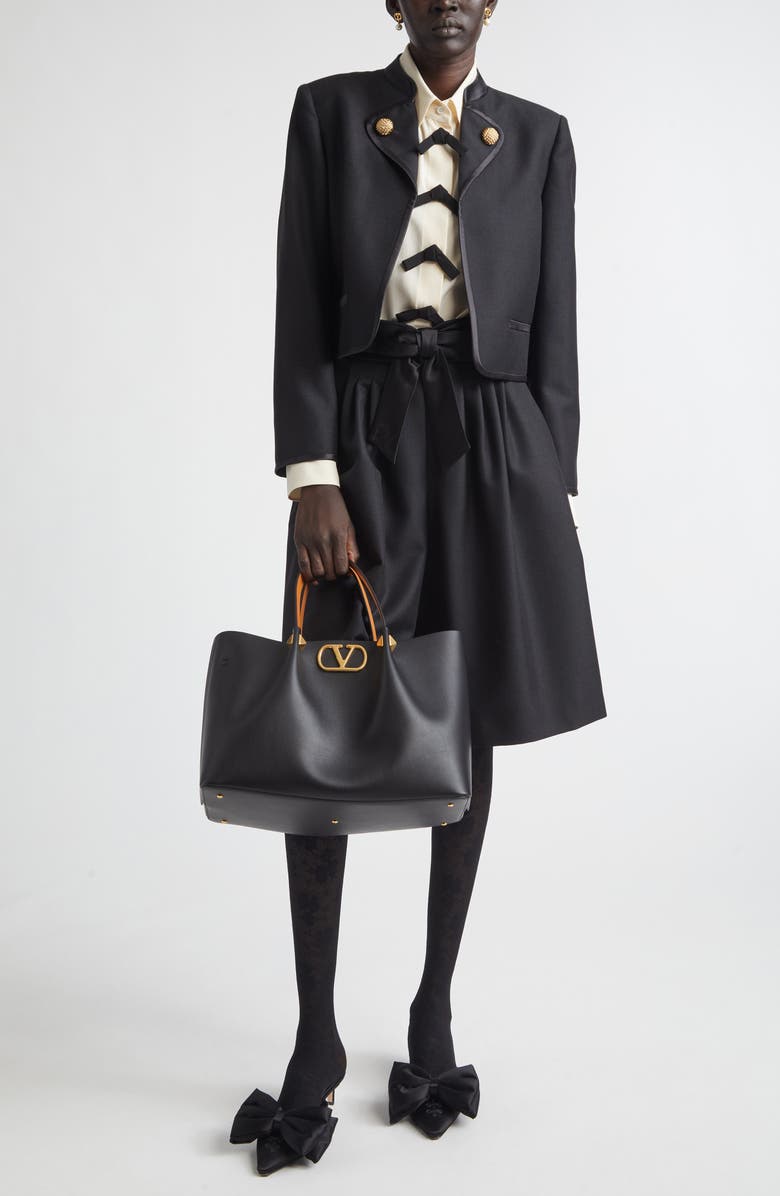 Valentino Crop Button Lapel Wool & Mohair Jacket, Alternate, color, Black