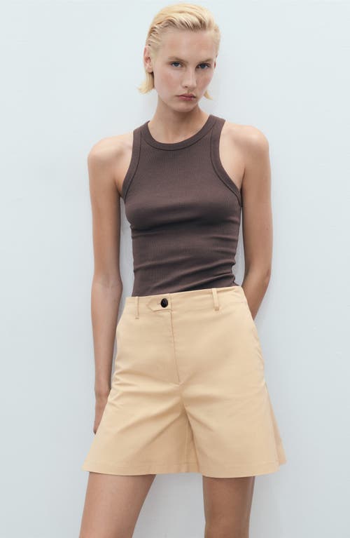 Mango Pleated Cotton Blend Shorts In Green