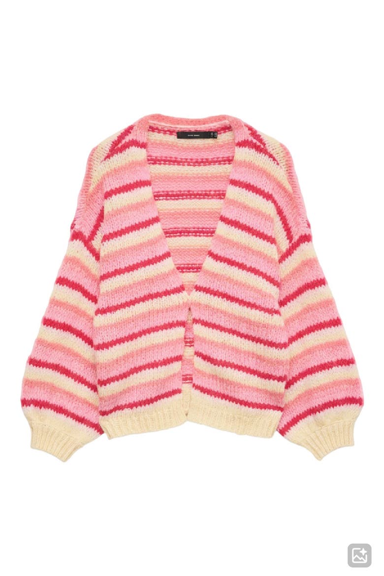Maybe Stripe Open Front Cardigan, Alternate, color, CHINTZ ROSE STRIPES GOLDEN HAZ