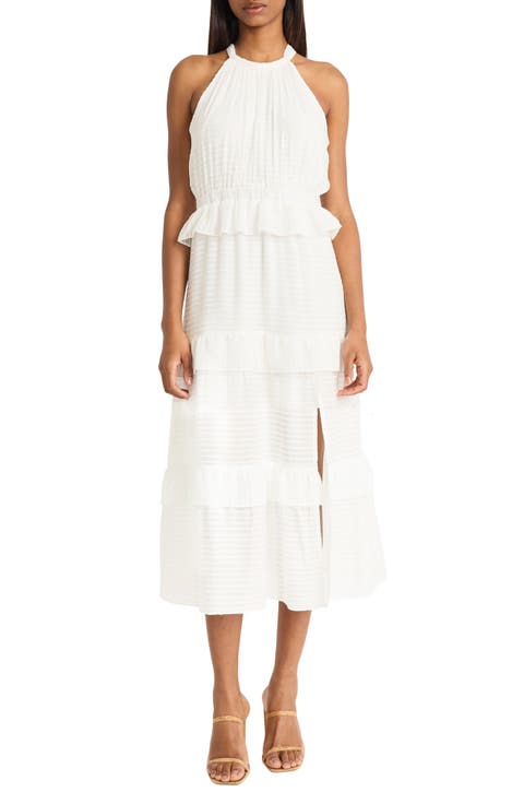 Halter Neck Ruffle Tiered Midi Dress