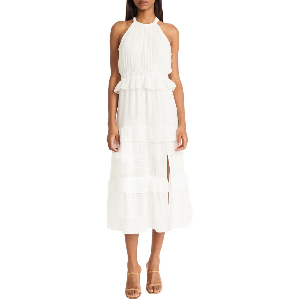 Donna Morgan For Maggy Halter Neck Ruffle Tiered Midi Dress