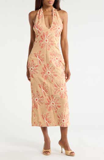 Ramy Brook Aiden Floral Embroidered Halter Neck Midi Dress