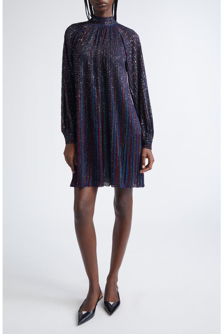Sequin Stripe Long Sleeve Minidress, Main, color, BLUE GREEN AND BURGUNDY TONES
