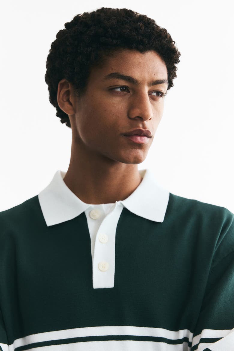 Loose-fit Knit Polo Sweater, Alternate, color, Dark green/color block