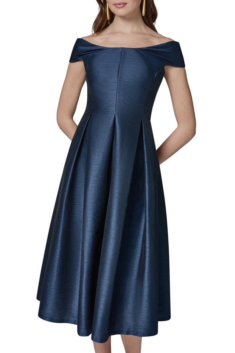Off the Shoulder Dupioni Cocktail Dress, Alternate, color, NIGHTFALL