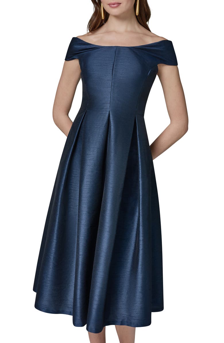 Donna Karan New York Off the Shoulder Dupioni Cocktail Dress, Alternate, color, Nightfall